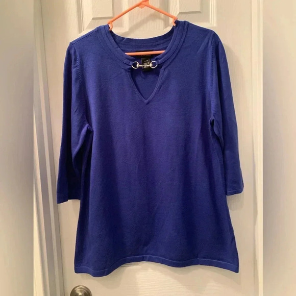 Lane Bryant 3/4 length, sleeves, silver hardware beautiful shade of blue sweater - Picture 1 of 9